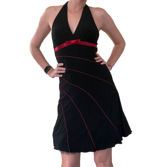 y2k LOVE TEASE Size S Emo Goth Halter Tulle Flare Fairy Hot Topic Red Black - Picture 2 of 7